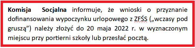 Informacja o dofinanoswaniu z ZFŚS