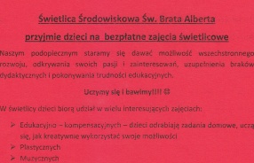 Bezpłatne zajęcia świetlicowe w Świetlicy Środowiskowej Św. Brata Alberta