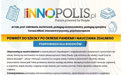 Powrót do szkoły po okresie pandemii i nauczania zdalnego - podpowiedzi