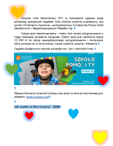 Cegiełki dla Kacpra - ogłoszenie