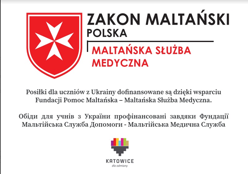 Plakat informujący o dofinansowaniu posiłków przez Zakoń Maltański